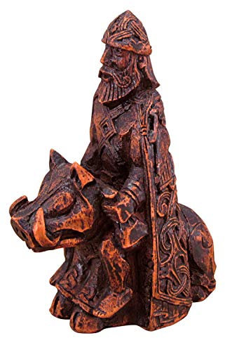 Dryad Design Freyr Figur nordischer Gott der Fruchtbarkeit und des Wohlstands Statue – Wikinger heidnischer Altar Dekor (Holz-Finish)