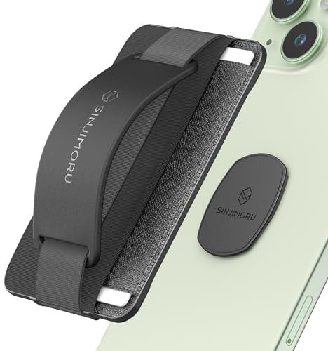 Sinjimoru Handy Fingerhalter und Kreditkartenetui Wireless Charging kompatibel, Smartphone Fingerhalter mit Handygriff und Ständer Handy Halterung für iPhone & Android. Sinji Mount B-Grip Schwarz