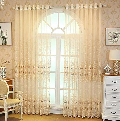 Lactraum Gardine Wohnzimmer Beige Tranparent Bestickt Vintage Klassische Figur 8 Voile mit Universalband 300 x 245 cm (BxH)