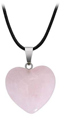 BlackAmazement Anhänger Halskette Naturstein Herz Heart Rosenquarz Blaufluss Aventurin Türkis Amethyst Jade Weiß Malachit Blauer Onyx Watermelon Tigerauge Goldfluss Damen (Rosenquarz mit Kette)