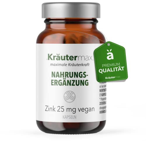 Zink Kapseln Hochdosiert | Veganes und hochwertiges Zink Nahrungsergänzungsmittel | Für Haut, Haare und Nägel | Kapseln nach Kräutermax Original Rezeptur | 1 x 60 Stück