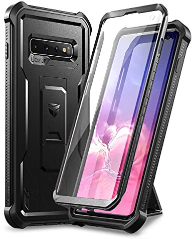 Dexnor Kompatibel mit Hülle Samsung Galaxy S10, eingebauter Displayschutz und Ständer, strapazierfähig, militärischer Schutz, stoßfest, Schutzhülle Kompatibel mit Samsung Galaxy S10, Schwarz