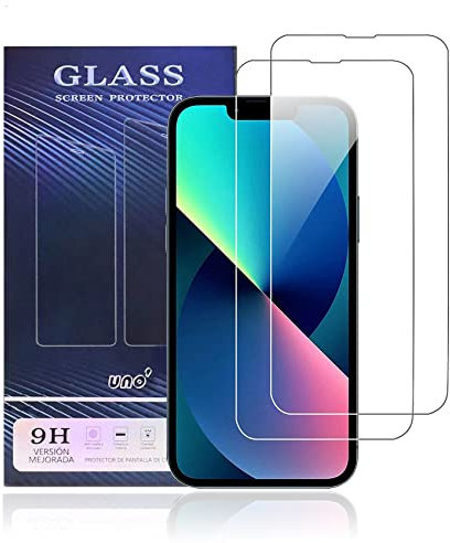 UNO' Lot de 2 protections d'écran en verre trempé 9H ultra résistant avec définition HD, protection complète sans bulles et installation facile pour iPhone 13/13 Pro