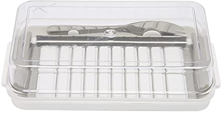 Stainless Steel Butter Cutter, Cheese Storage Container with Transparent Lid, Perfect for Kitchen, Home, and Gift Giving, White