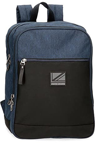 Pepe Jeans Fenix Mochila para Portátil Doble Compartimento Adaptable 15,6 Azul 28x40x14 cms Poliéster con detalles en Piel Sintética 15,68L