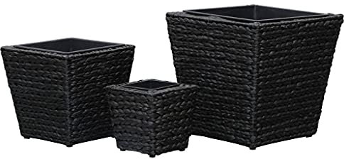 Tidyard 3-TLG. Garten-Hochbeete Wasserhyazinthe Pflanzkübel Pflanzgefäße Terrassen-Pflanzkübel Blumenkasten Pflanzhochbeet Blumentopf Pflanztopf Schwarz