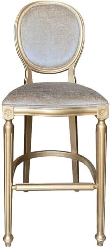 Casa Padrino Barock Barstuhl Gold/Gold - Handgefertigter Massivholz Antik Stil Barhocker mit Samtstoff - Barock Barmöbel