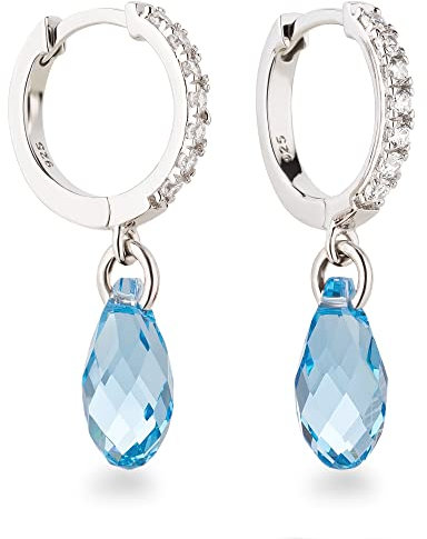 Schöner-SD Ohrhänger Creolen mit Kristall Tropfen 925 Silber Aquamarin blau