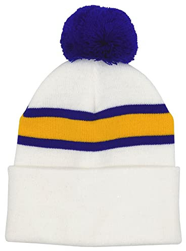 Leeds Retro-Stil Weiß, Gold und Blau Retro Bommelmütze, Mehrfarbig, One size