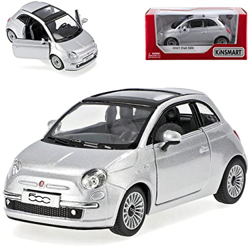 alles-meine.de GmbH FIAT 500 Nuova Silber Coupe Ab 2007 ca 1/43 1/36 Kins*mart Modell Auto mit individiuellem Wunschkennzeichen