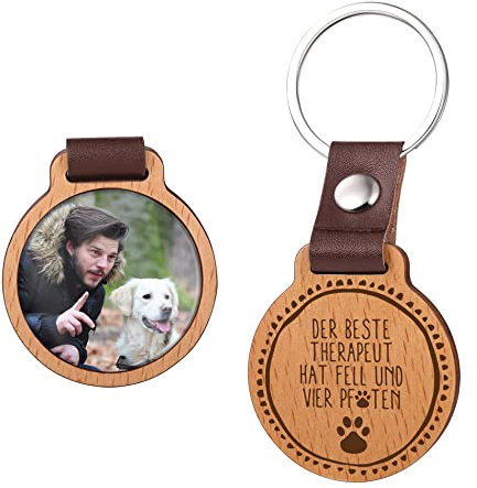 OTXIXTO Personalisierte Schlusselanhanger mit Foto Glas mit Gravur Anhänger aus Holz Lieblingsmensch Geschenk für Papa Freund