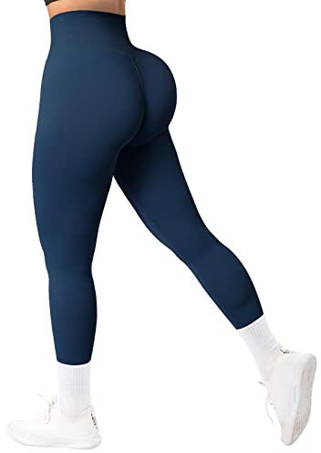 RXRXCOCO Damen Blickdicht Nahtlose Leggings Lang Figurbetonte High Waisted Bauchweg Sports Laufhose Gym Leggings Seeblau（S）