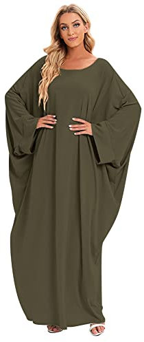 Odizli Gebetskleidung für Frauen Abaya Muslim Damen Muslimische Kleider Gebetskleid Langarm Islamische Namaz Elbisesi Jilbab Khimar Kaftan Ramadan Burka Ganzkörper Lang Robe Olivgrün Nein Hijab F
