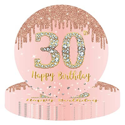 YAAVAAW Happy 30th Birthday Paper Plates 9 Rose Gold,16Pcs Womens Birthday Party Plates Tableware,30th Birthday Decorations Plates for Women,Her 30th Birthday Party Supplies Table Decorations