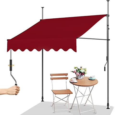 Klemmmarkise, Markise Balkon Ohne Bohren, Sonnenschirmunterstand mit Kurbelgriff, wasserdichte Markise (Color : Red, Size : 300cm)