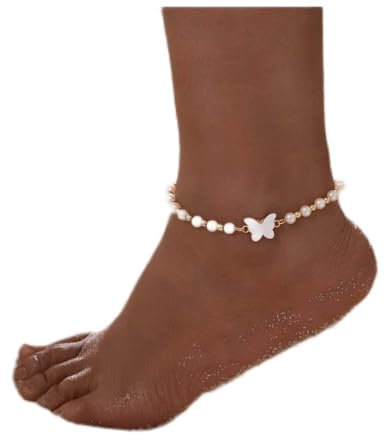 Cimenexe Bracelet De Cheville Bohème En Émail Avec Papillon Bracelet De Cheville En Perle Blanche Bracelet De Cheville En Perle Avec Papillon Bracelet De Cheville Réglable En Perle Bijoux De Pied De