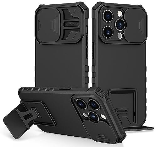Coque pour iphone 14 pro 6.1 Pouces, Protection de la Caméra Étui avec Lentille Coulissante Couverture, 360 Degres Full Body Armor et Antichoc Durable Protecteur Bumper Support stéréo Housse Étui-Noir