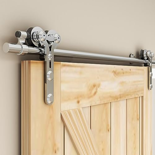 WOLFBIRD Schiebetürbeschläge Edelstahl 243cm Schiebeschiene Komplettes Rollschienenset Heavy Duty Stabil für einzelne Holztür (Y-Form)