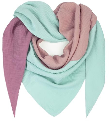 Gloop Donna XXL Maglia Triangolo Sciarpa Foulard Cotone Mussola Sciarpa Senza Graffi sulla Pelle Made in Italy, Menta rosa antico-beige, Taglia unica