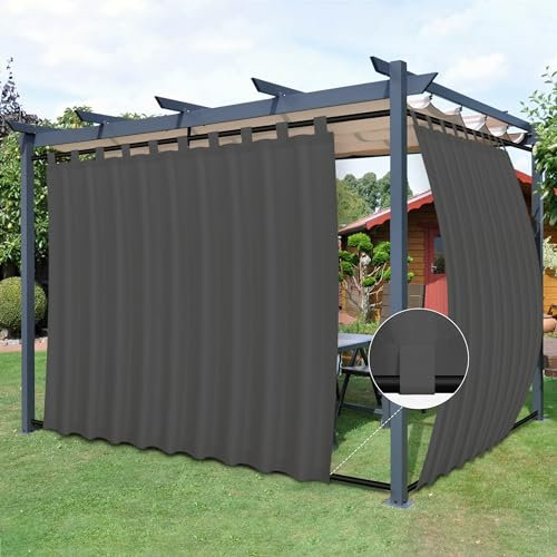 Easy-Going Outdoor-Terrassen-Vorhänge, abnehmbare Schlaufen, winddicht, wetterfest, für Cabana, Veranda, Pergola und Pavillon, mit Schlaufen unten, 2 Paneele, 275 x 308 cm, Grau