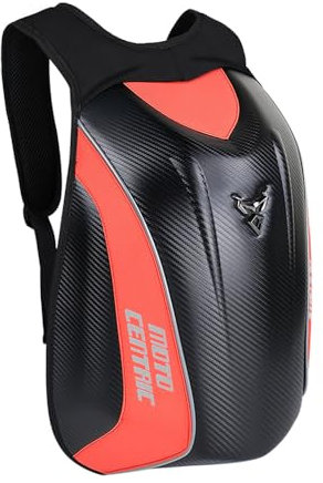 mjmoto Sac à dos de moto imperméable en fibre de carbone avec coque rigide réfléchissante, Rouge, Standard size, Cyclisme, randonnée, camping, escalade, voyage, pêche