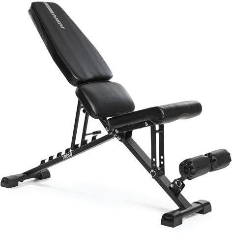 TREXO Verstellbare Hantel-Bank | Multifunktions-Trainingsbank Verstellbar für Ganzkörper-Workout, Schrägbank für Zuhause bis zu 150 kg | Stahlkonstruktion | Krafttraining, Fitness | Schwarz | B200