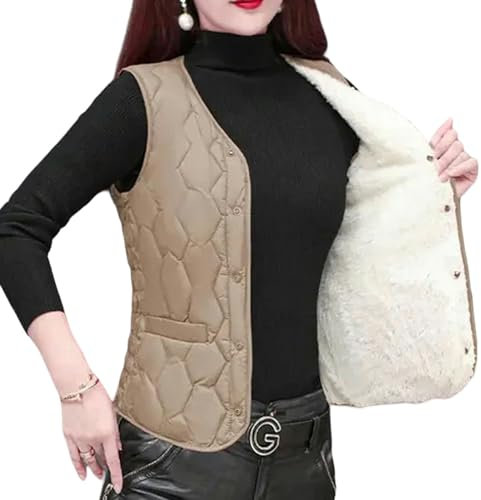 Gyios Steppweste Damen Frauen Leuchten Baumwollwesten Schlank Ärmellose Jacke Tragbares Mädchen Leichtes Baumwollwinddichte Weste Coat-khaki-5xl 72-80 Kg