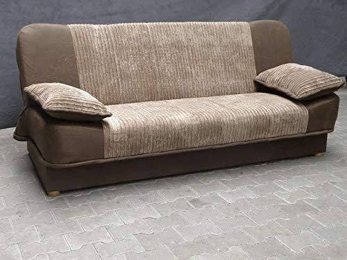 CosyCraft Sofa Bed - click clack sofa bed with large storage - double bed / 3 seater sofa, in grey, beige, blue, yellow, brown, jumbo cord, black (BROWN JUMBO CORD)