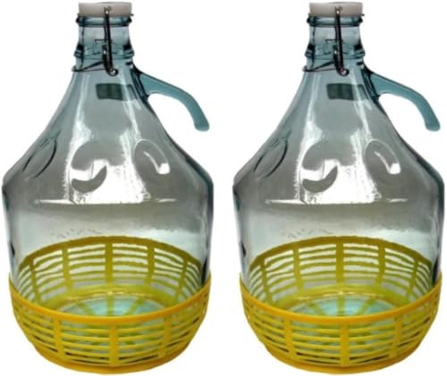 Firmadigaranzia srl 2 Dame in Vetro duro da 5 l con Chiusura a Gancio e Cestino in plastica - Damigiana 5 L italiana con Tappo ermetico a Leva