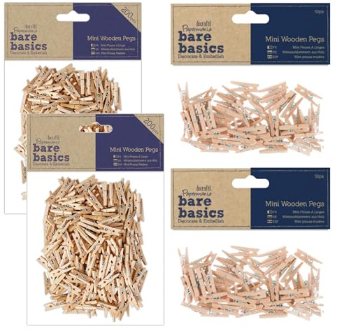 Papermania Wooden Natural Mini Pegs Pack of 500, (2 x Pack of 50 & 2 x Pack of 200) for Paper Craft, Decoration, Home Art Decor, Wedding, Tiny Craft Essentials