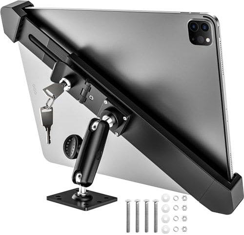 Dosvsi Security Car Tablet Mount, Industrial Heavy Duty Tablet Holder with Lock & Key, 360° Swivel Anti-Theft Stand for ELD/Semi Truck/Commercial Vehicle, for iPad Pro 12.9 Air 13, 22.9-35.6 cm