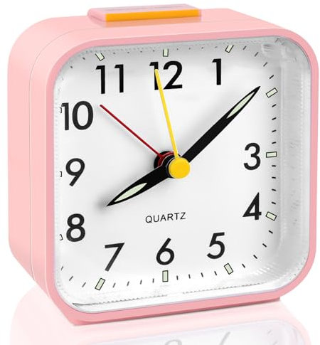 VFANDV Réveil Analogique Silencieux Sans Tic-Tac, Portable De Voyage Avec Lumière et Fonction Snooze, Petit Pour Famille et Bureau (Rose)