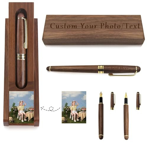 Generic Personalised Fountain Pen with Case - Custom Luxury Wooden Pen - Fountain Pens For Writing Personalised Gifts For Men Women Business Gifts (Fountain Pen)