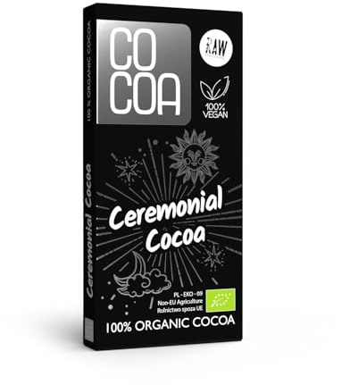 CO COA Chocolat Noir Bio 100% Cacao de Cérémonie – Chocolat Raw Sans Sucre Ajouté, Pâte de cacao 100%, Non Torréfiée, Sans Gluten, Sans OGM, Vegan, Sans Huile de Palme ni Conservateurs, 50g