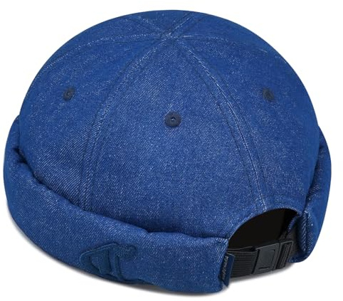 Clakllie Denim Cotton Docker Cap Herren Stickerei Seemannsmütze Hip Hop Docker Mütze Verstellbar Hafenmütze Cap Ohne Schirm Rolled Cuff Fischermütze
