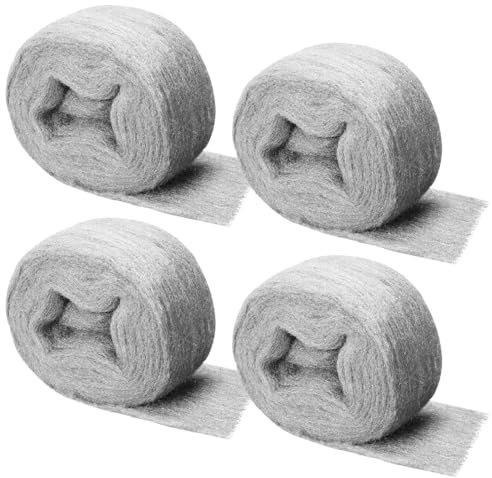 SKIKHN Laine d'Acier,4 Rouleaux 16 mètres paille de fer 000,laine d'acier efficace contre les souris,steel wool pour trous et fissures murales de la maison, du jardin,pour Le Nettoyage, Le Polissage
