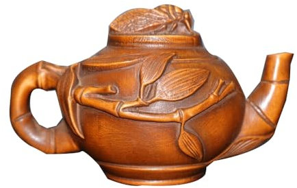 SBCGFY Altes tibetisches Teekannen-Ornament aus Buchsbaumholz mit geschnitztem Bambusblatt