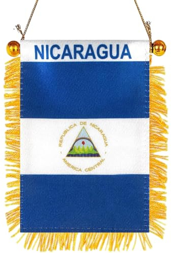 GSYLPFT Nicaragua-Flagge, kleine Nicaragua-Flaggen, Banner für Auto, Rückspiegel, Fenster, hängende Dekoration mit Saugnapf und Fransen, 10,2 x 15,2 cm