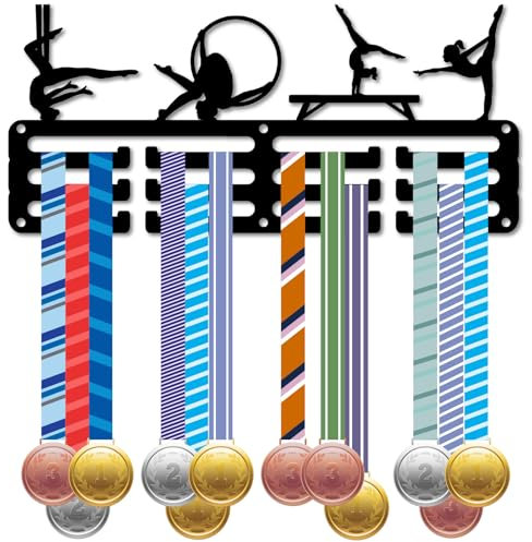 CREATCABIN Medaillenhalter Für Gymnastik Sportmedaillen Aufhänger Kleines Wandregal Metallrahmen Zum Aufhängen 40+Auszeichnungen Halterung Dekor Sportband Organizer Für Sportler Spieler Rennen 29x13cm