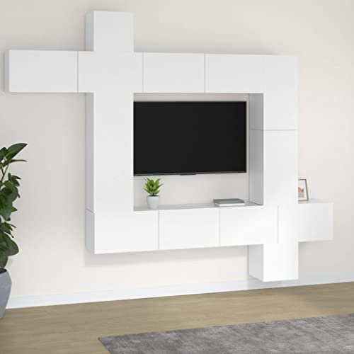 Iiaky Set de Muebles para TV 9 Piezas Madera contrachapada Blanco Conjunto Terraza PequeñA