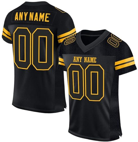 Personalisiert American Football Trikot für Herren Damen Jugend Vorschule Custom Football Jersey Sports Personalisierte Tshirt Printed Team Name & Number & Logo Schwarz