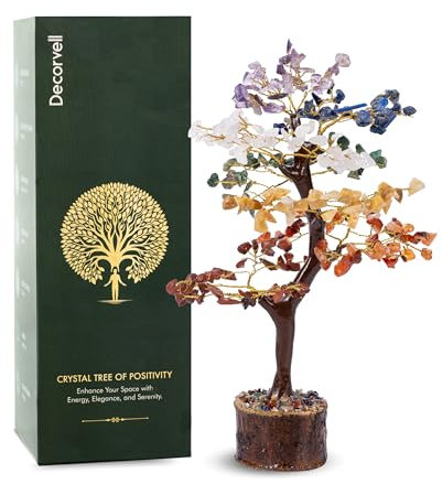 Arbre de vie 7 chakras avec cristaux et pierres de guérison Excellent ajout à la décoration de bureau ou d'intérieur Arbres faits à la main pour l'énergie positive, la prospérité et la chance Cadeau