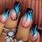 24 Stück Acrylnägel, lange Ballerinas, volle Abdeckung, künstliche Nägel, glänzend, zum Aufkleben, blaue Farbverläufe, Flamme zum Aufdrücken