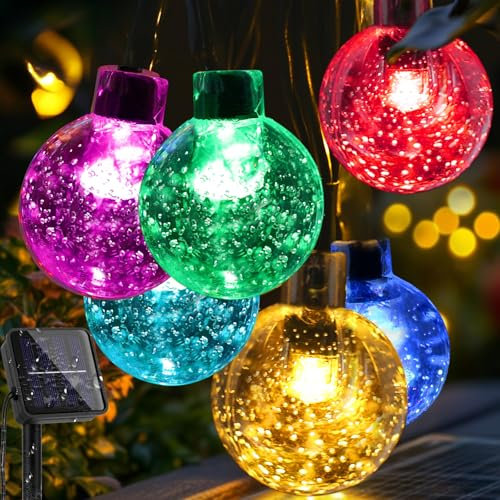 Solar Lichterkette Aussen, 8M 30LED Lichterkette Außen Solar IP65 Wasserdicht, 8 Modi Kristall Kugeln, Solarlichterkette Outdoor für Balkon, Garten, Terrasse, Hochzeit, Party (RGB)