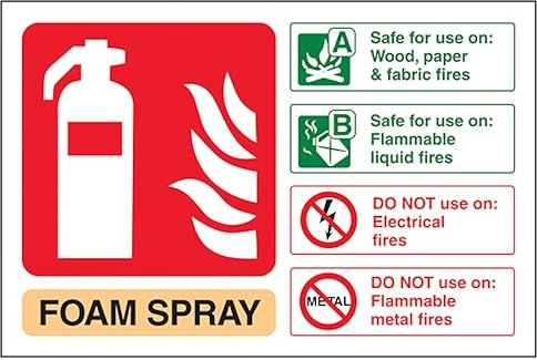V Safety Foam Spray Fire Extinguisher - Landscape 150 x 100 mm - Self Adhesive Vinyl - Aluminium Effect Safety Sign