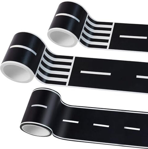 Road Washi Autocollant, 3 Rouleaux Ruban Washi Autoroute Chemin, Autoroute Bande Adhesive, Ruban de Voiture de Route, Ruban Autocollant Autoroute, pour Éducation Routière, Auto-Adhésif