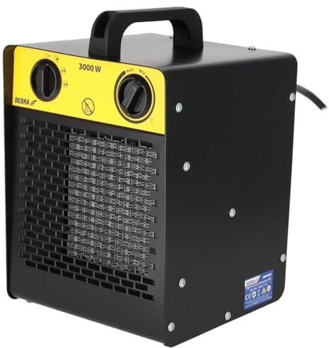 DEDRA Termoventilatore elettrico PTC 3,0 kW per ambienti fino a 30 m², con elemento riscaldante in ceramica, per ambienti ben isolati, termostato, protezione contro il surriscaldamento, tre modalità
