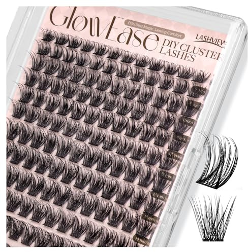 LASHVIEW 144pcs Natural Look Cluster Lashes Extensions Lash Extension Clusters D Curl Lash Clusters Super Thin Band & Soft Lashes Reusable 8-16mm MIX (S04)