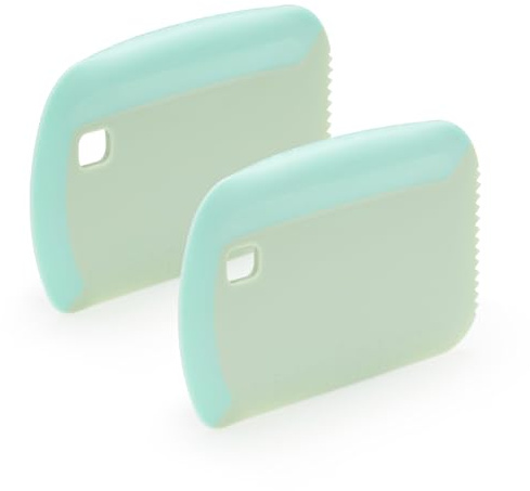 Diakey 2 Pack Dough Bench Scraper Good Grip, Flexible Silicone Bowl Scraper Tool Kitchen, 3 In 1 Dough Cutter with Serrated Tooth & Measurement for Pastry Bread Pizza Cake