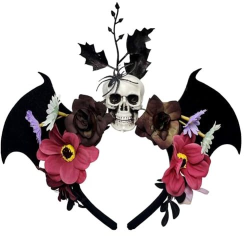 MEZHEN Halloween Haarschmuck Skelett Kopfschmuck Fledermaus Haarreifen Blumenkrone Haarreifen Kostüm Halloween Dekoration Stirnband Stirnbänder Mädchen Haarband Karneval Cosplay